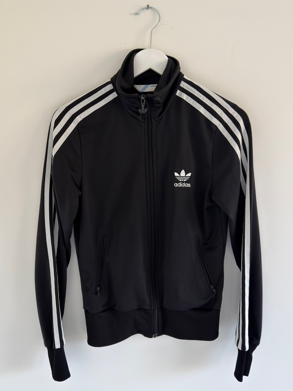 Adidas women firebird Black Track Jacket with White Stripes